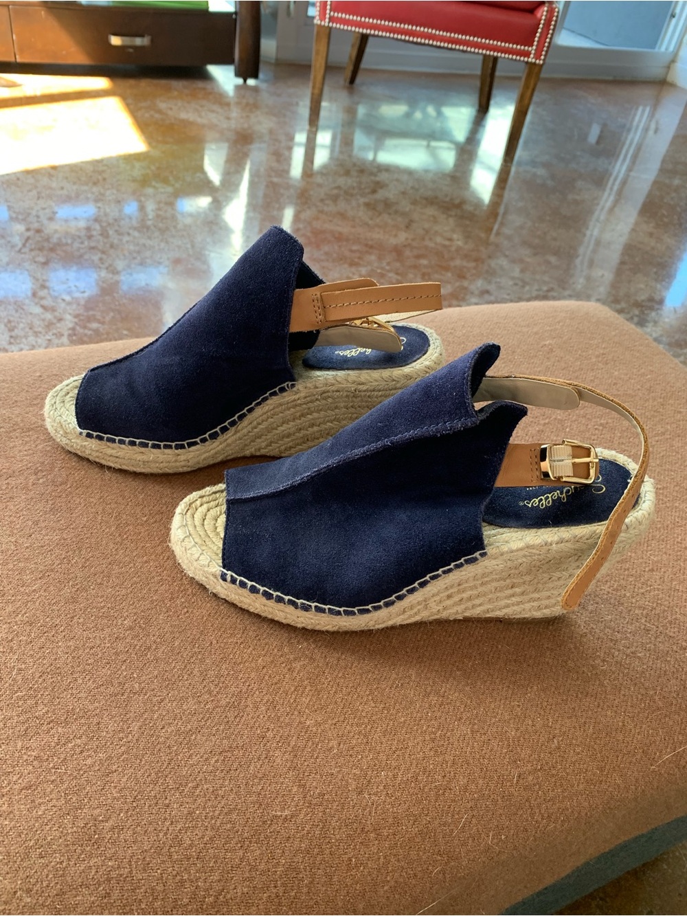 Seychelles Navy Suede Espadrille Wedge Slingbacks EUC 8.5 - Picture 3 of 7